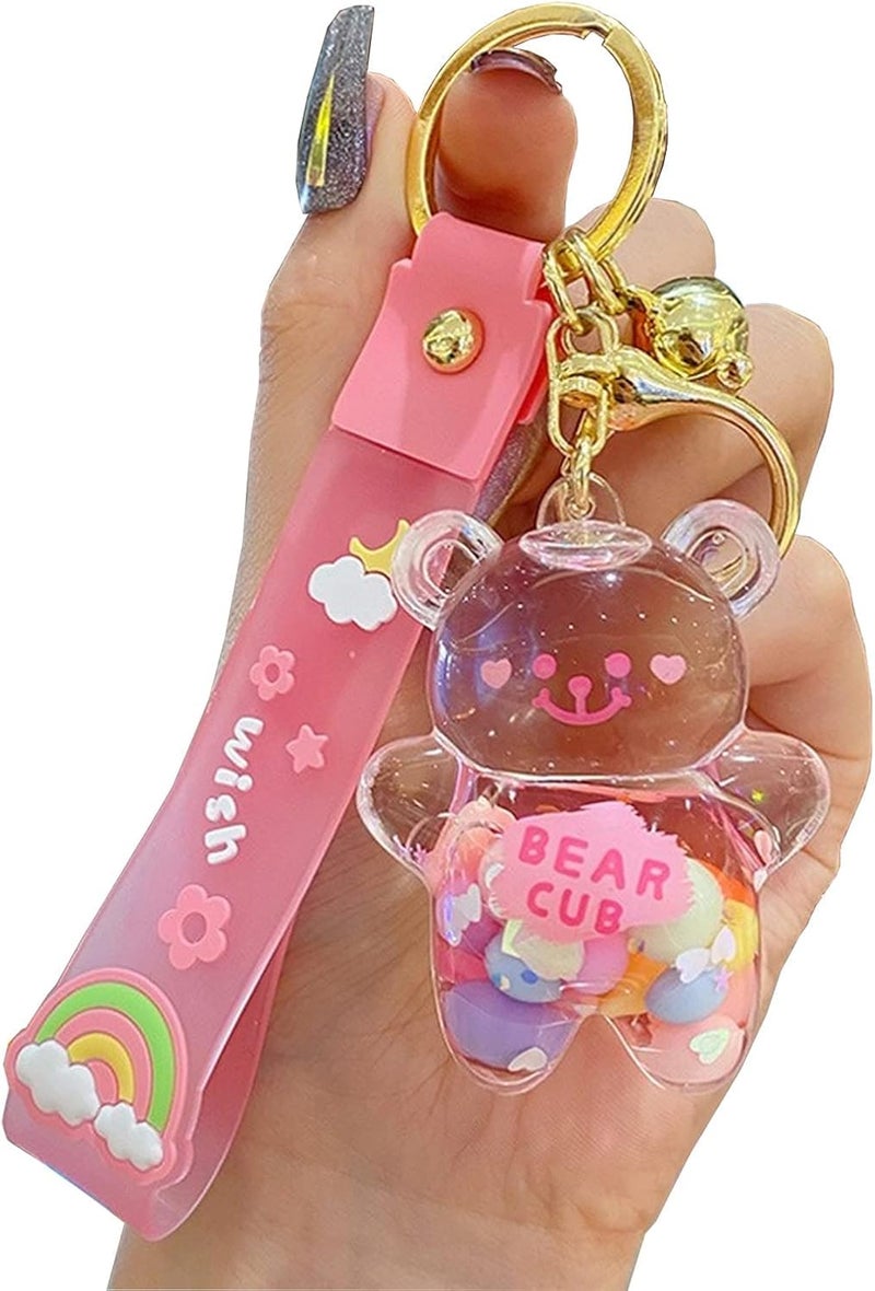 Kawaii Keychain Bear Liquid Floating Quicksand Cute Keychains Bag Charm Wristlet Bracelet Key Ring for Women Girl - Image 1